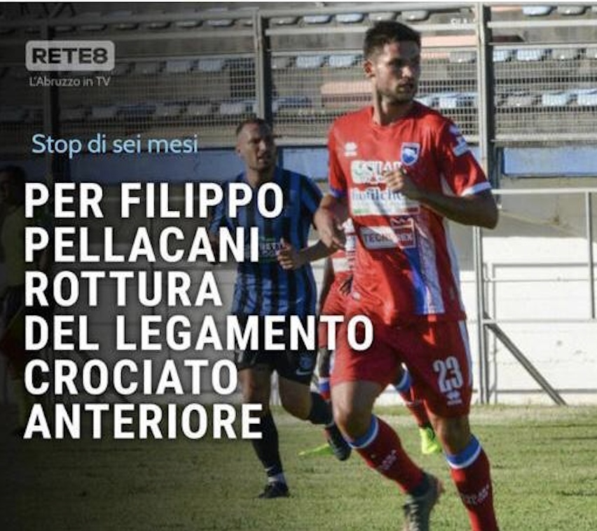 Il calciatore Filippo Pellacani, giocatore del PESCARA CALCIO ha subito la rottura del legamento crociato anteriore